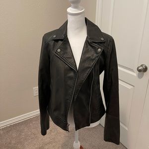 Black Washed Faux Leather Jacket